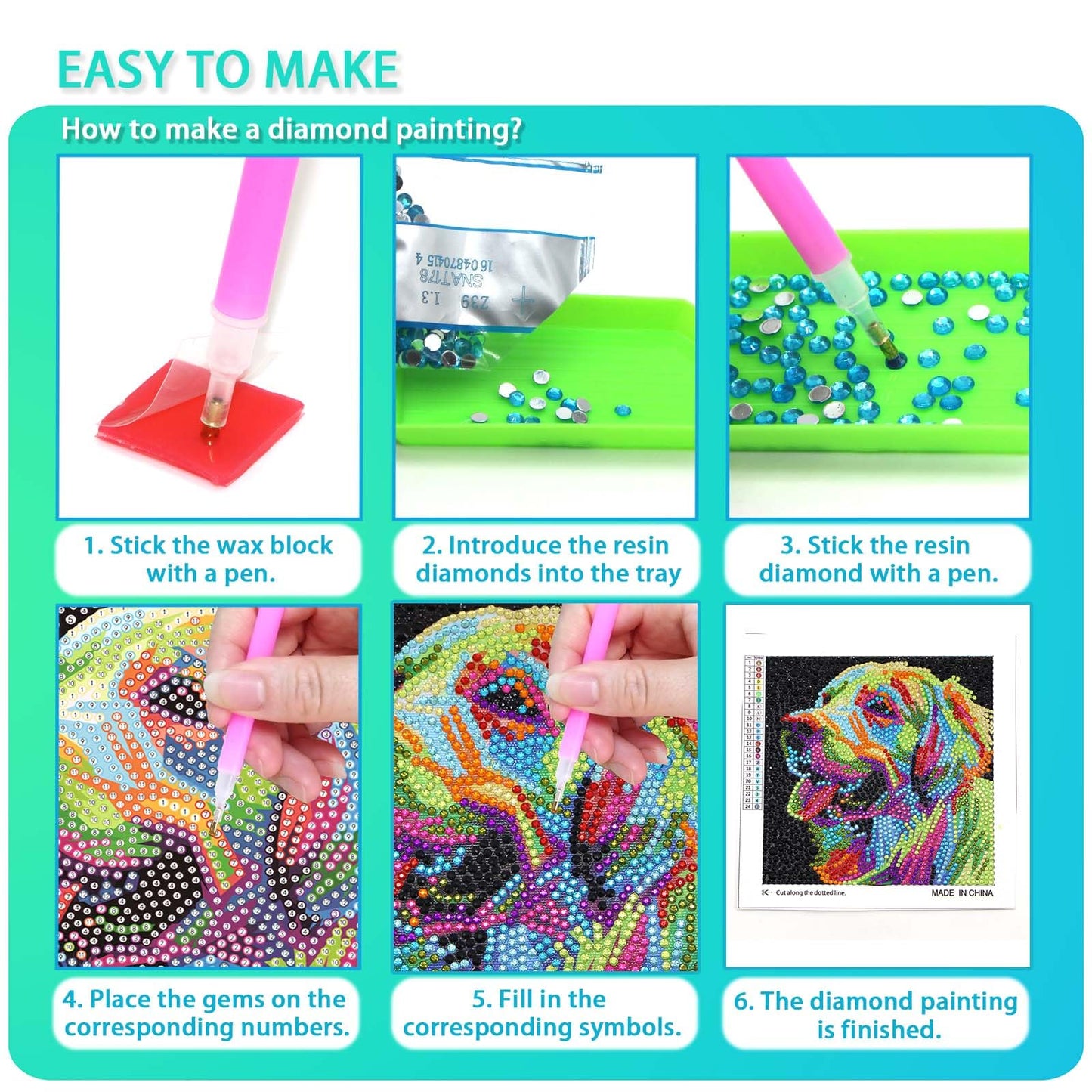 UiSdfuy Diamond Painting Kits for Kids — 6-Pack Animal Dots, 6" x 6" Canvases