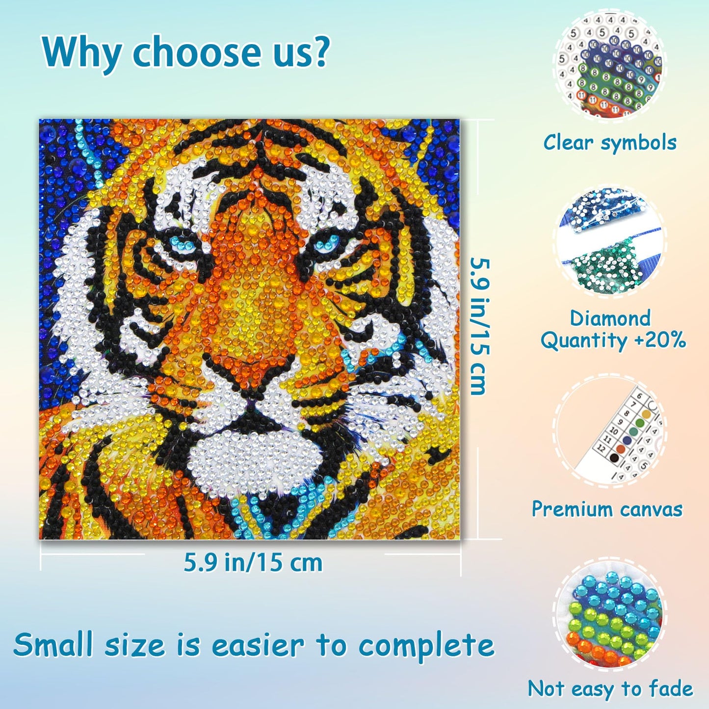 UiSdfuy Diamond Painting Kits for Kids — 6-Pack Animal Dots, 6" x 6" Canvases