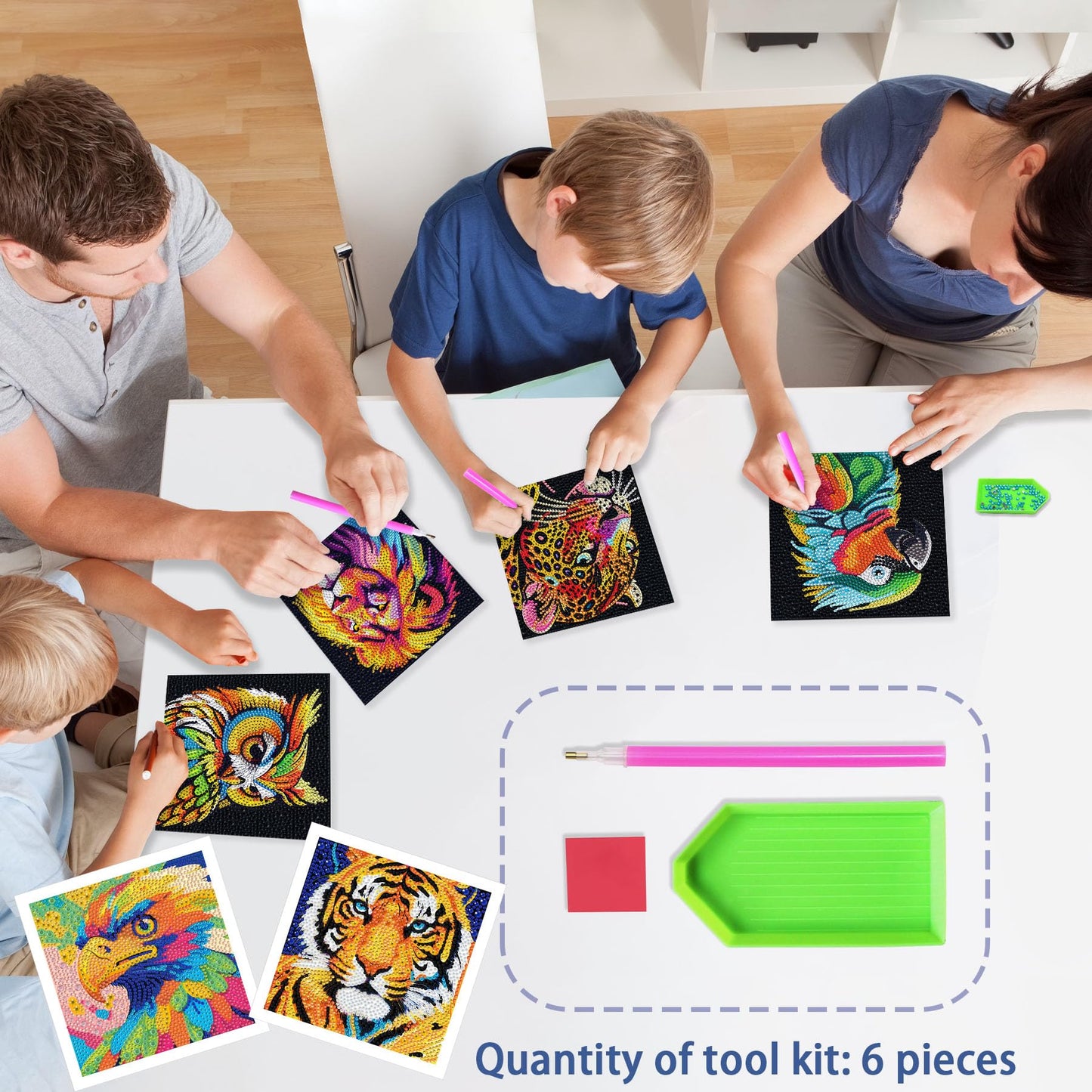 UiSdfuy Diamond Painting Kits for Kids — 6-Pack Animal Dots, 6" x 6" Canvases