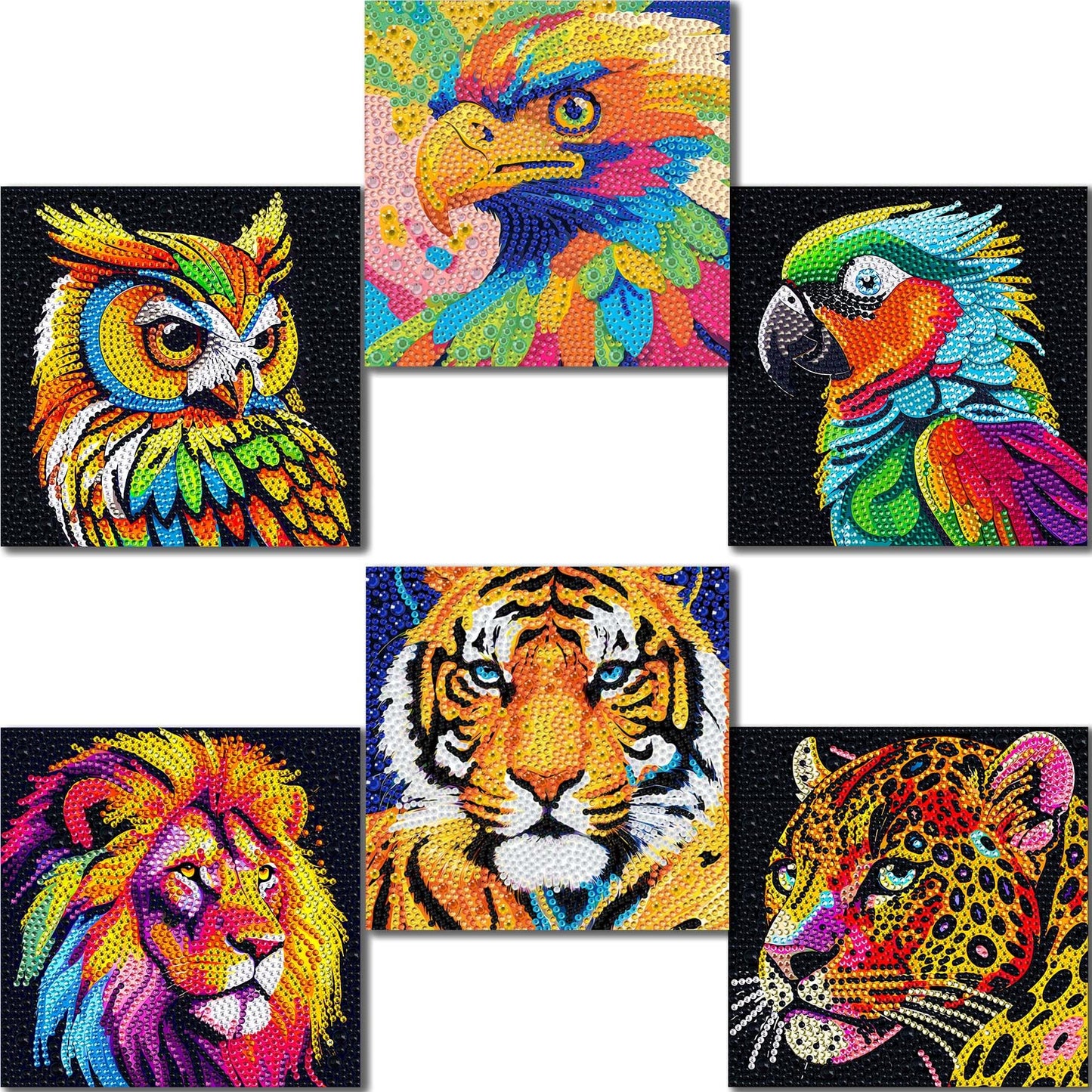 UiSdfuy Diamond Painting Kits for Kids — 6-Pack Animal Dots, 6" x 6" Canvases
