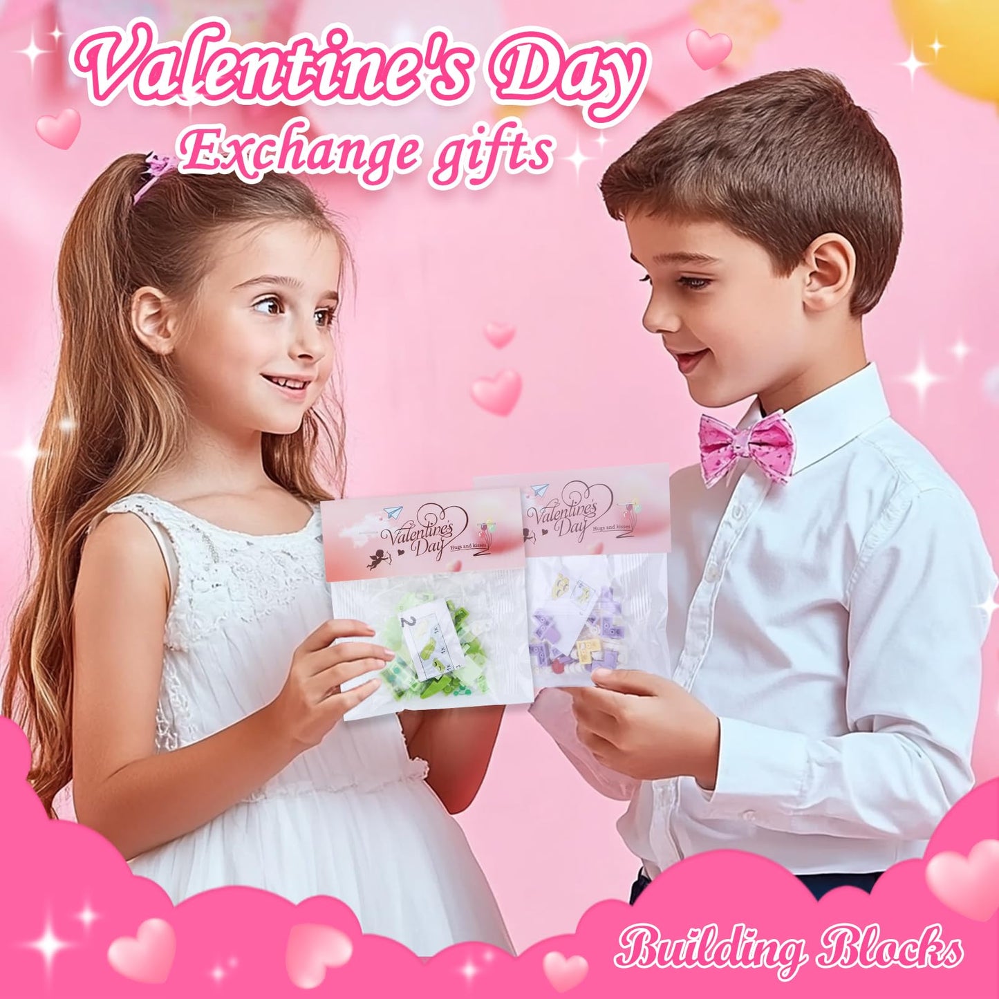 Uiseba Valentines Day Gifts for Kids Classroom — 24 Pcs Cake Building Blocks & Cards