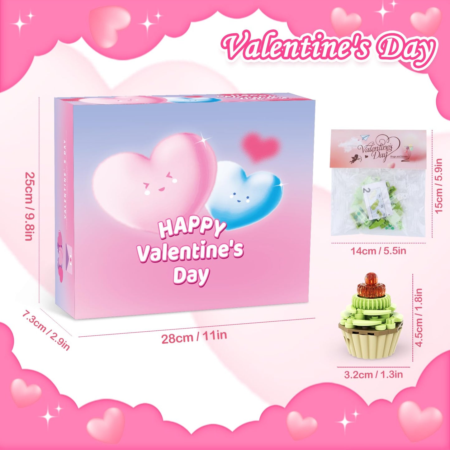 Uiseba Valentines Day Gifts for Kids Classroom — 24 Pcs Cake Building Blocks & Cards