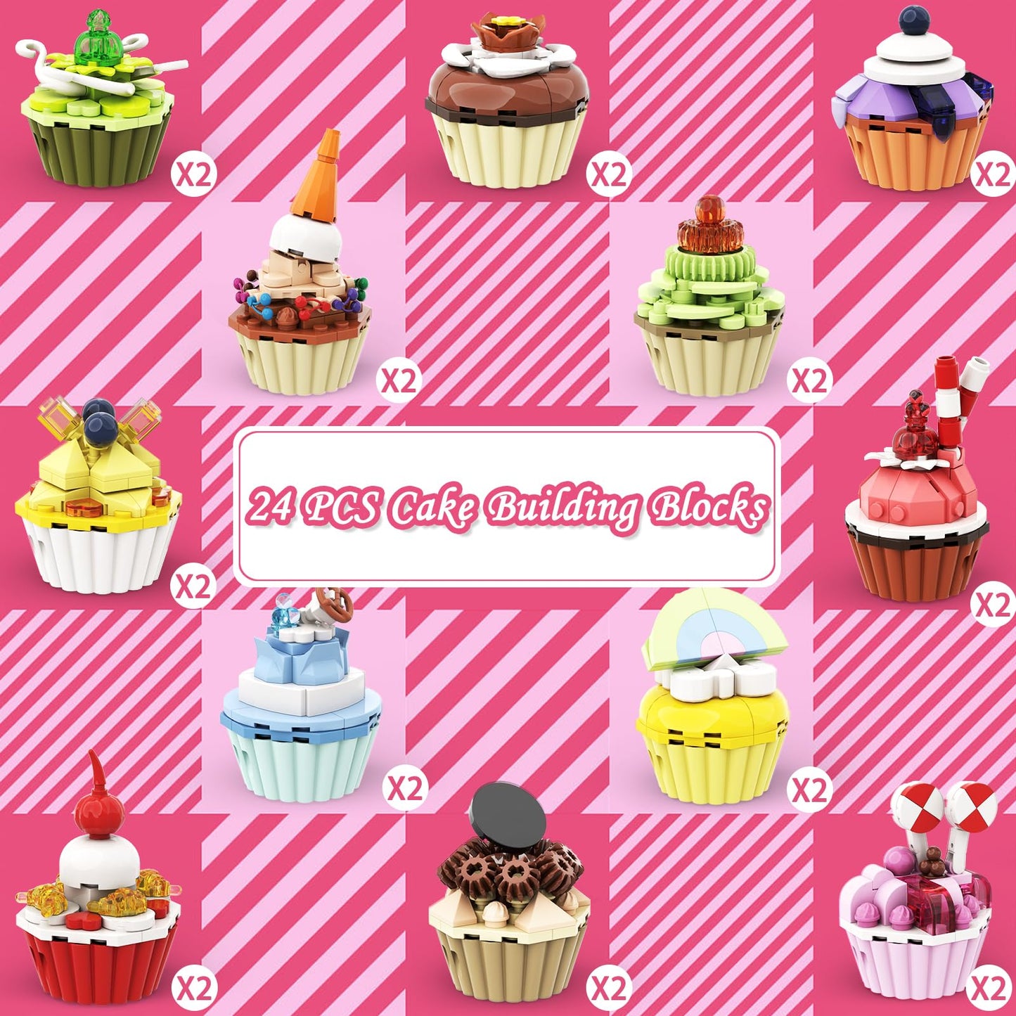 Uiseba Valentines Day Gifts for Kids Classroom — 24 Pcs Cake Building Blocks & Cards