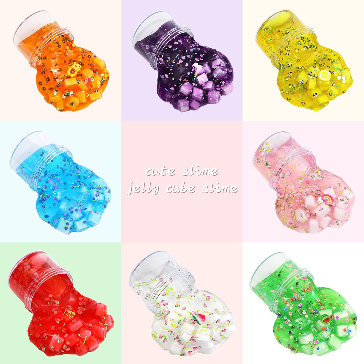 UIVIEHIR Jelly Cube Clear Slime Kit – 8 Pack Crunchy Slime for Kids