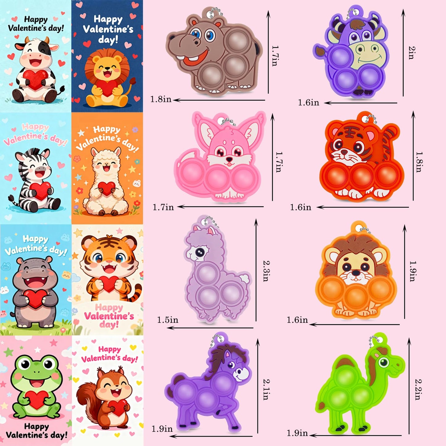 UJZJPEX Valentines Cards for Kids Classroom Set with 24 Animal Pop Fidget Toys – Party Favors & Gifts
