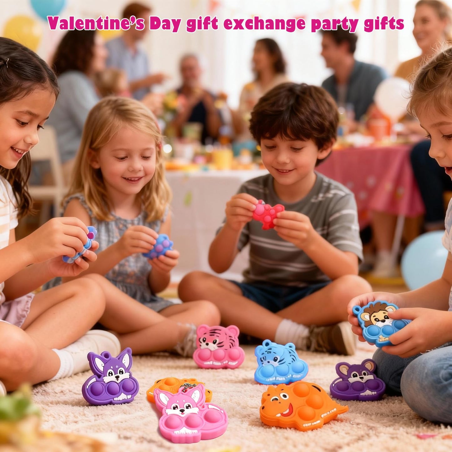 UJZJPEX Valentines Cards for Kids Classroom Set with 24 Animal Pop Fidget Toys – Party Favors & Gifts