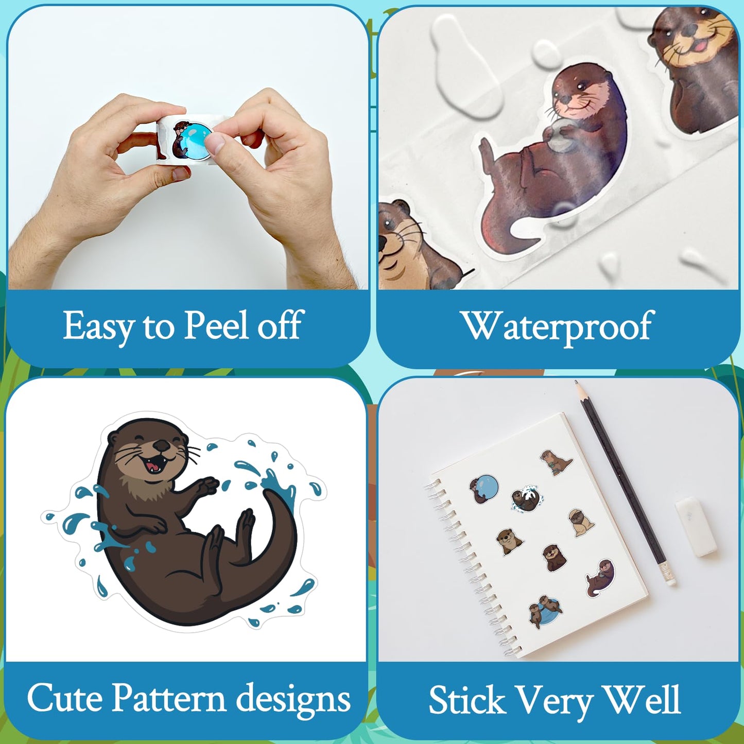 Ukudol 500 Pcs Cute Otter Sticker Roll – Waterproof Vinyl Decals for Laptops, Bottles, Luggage & More
