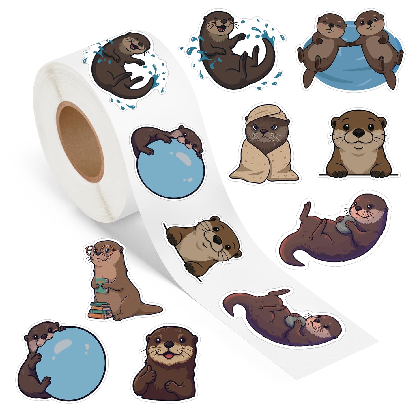 Ukudol 500 Pcs Cute Otter Sticker Roll – Waterproof Vinyl Decals for Laptops, Bottles, Luggage & More