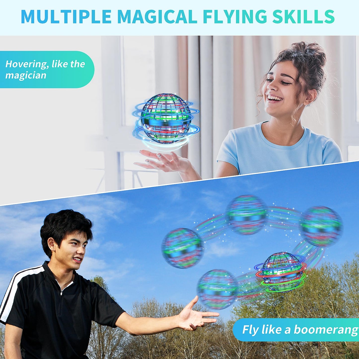 Uladis 2025 AI Flying Orb Ball – Galaxy Boomerang Hover Drone for Kids & Teens