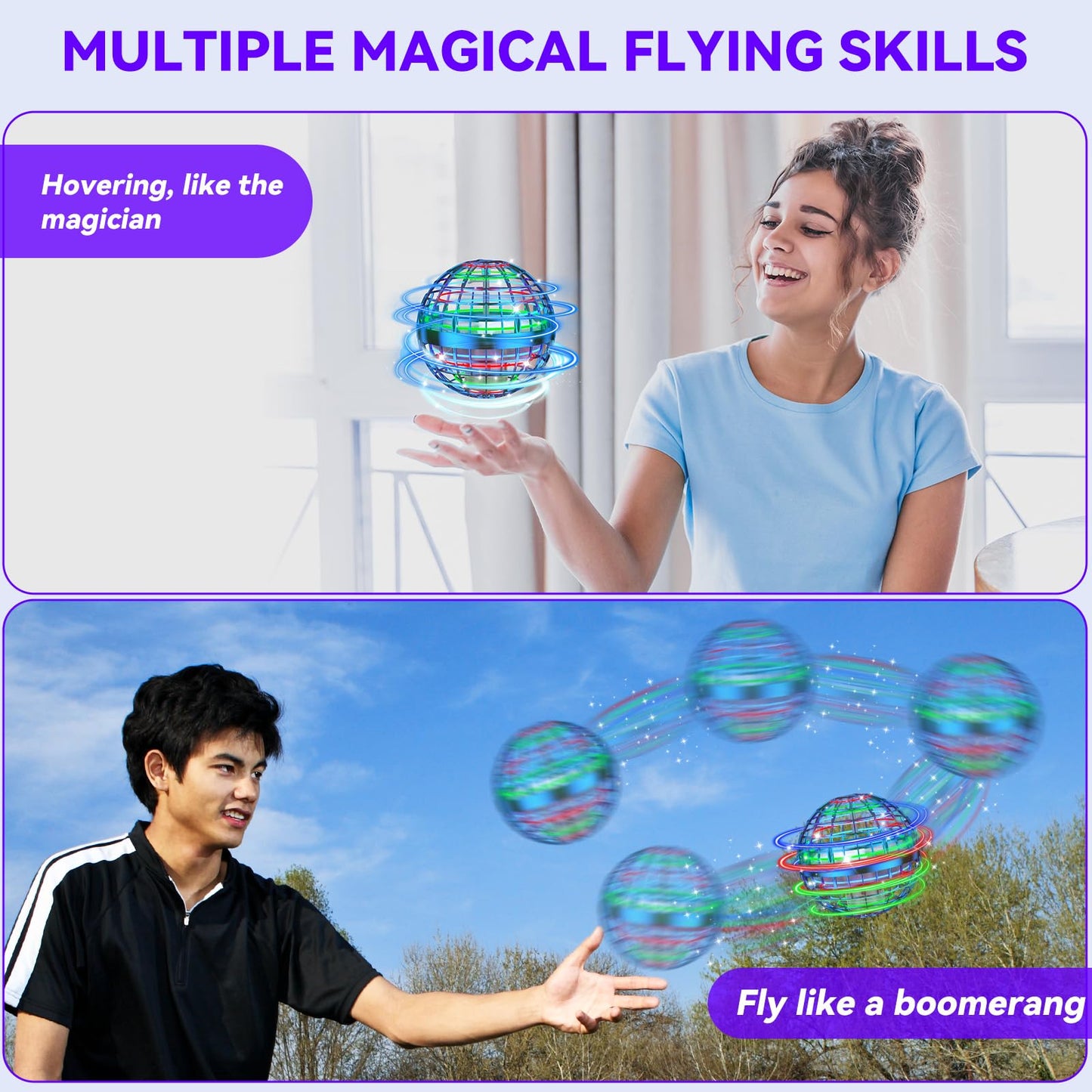 Uladis 2025 AI Flying Orb Ball – Galactic Hover Ball, Hand Drone Orbit, LED Fidget Toy