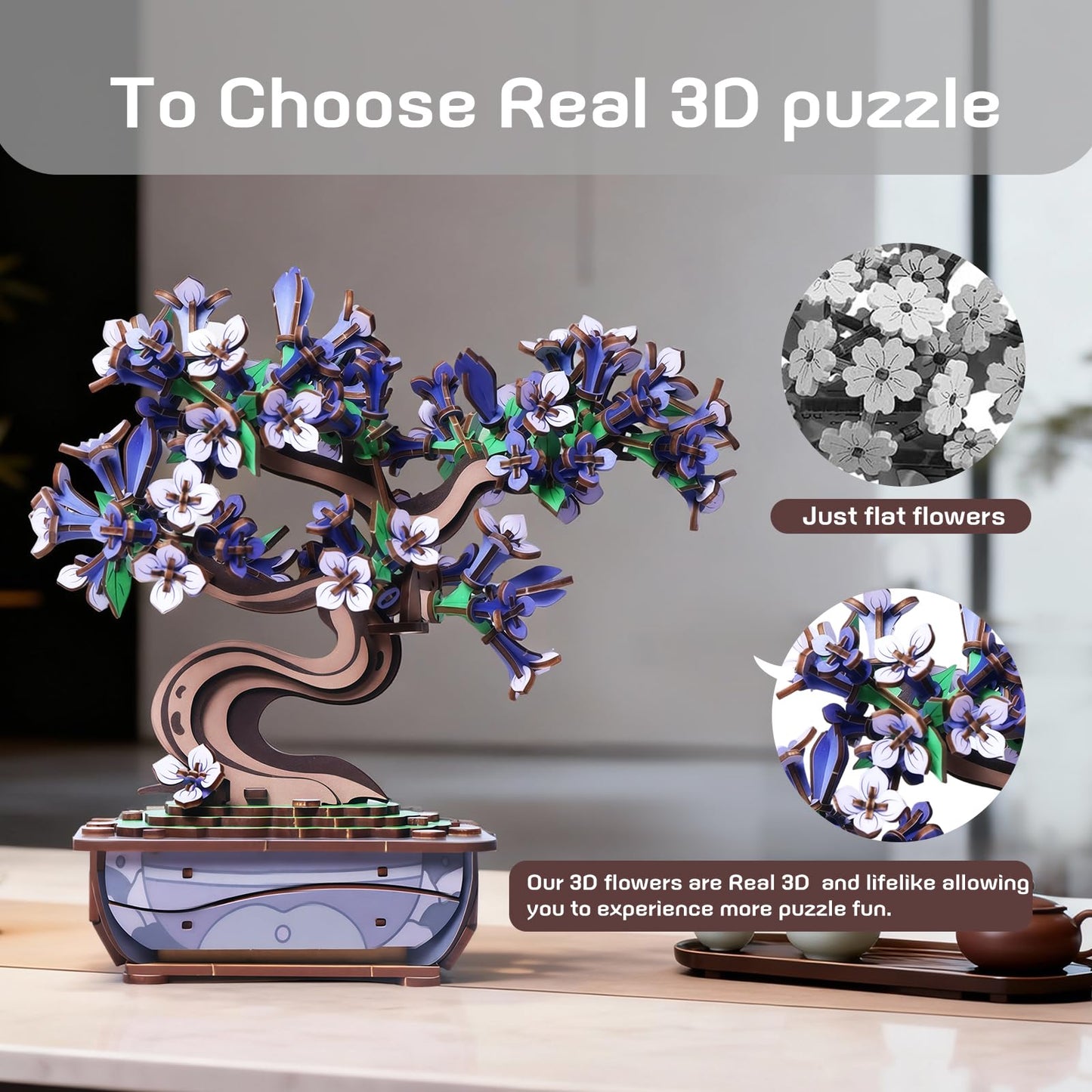 Ulieer 3D Wooden Flower Puzzle for Adults – Bonsai DIY Craft Kit & Home Decor