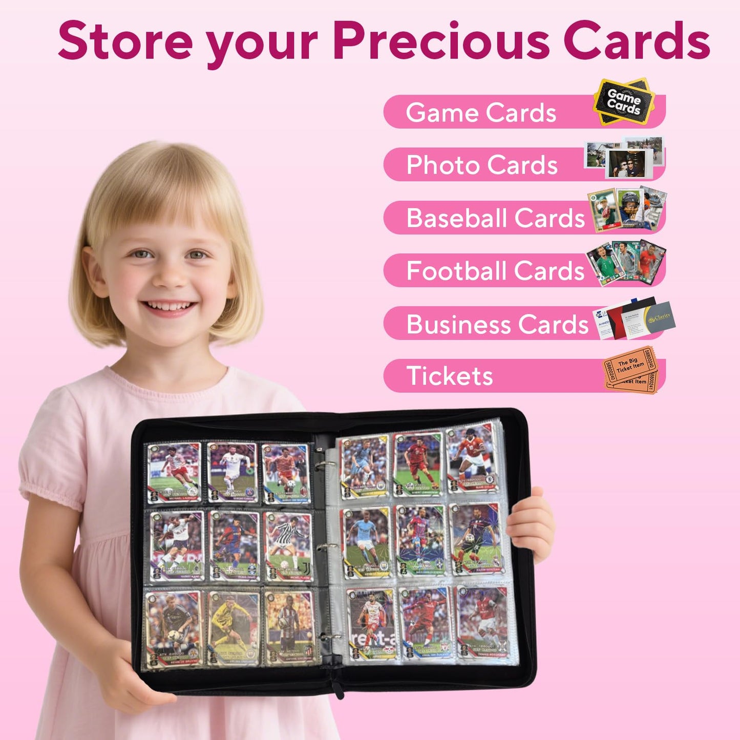 ULLTOON Portable 9-Pocket Card Binder – Holds 1,080 Cards (Pink)