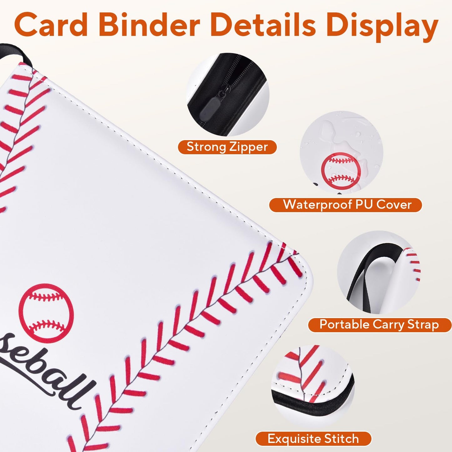 ULLTOON Baseball Card Binder – 9-Pocket, 720-Cards, Zippered Portable Storage