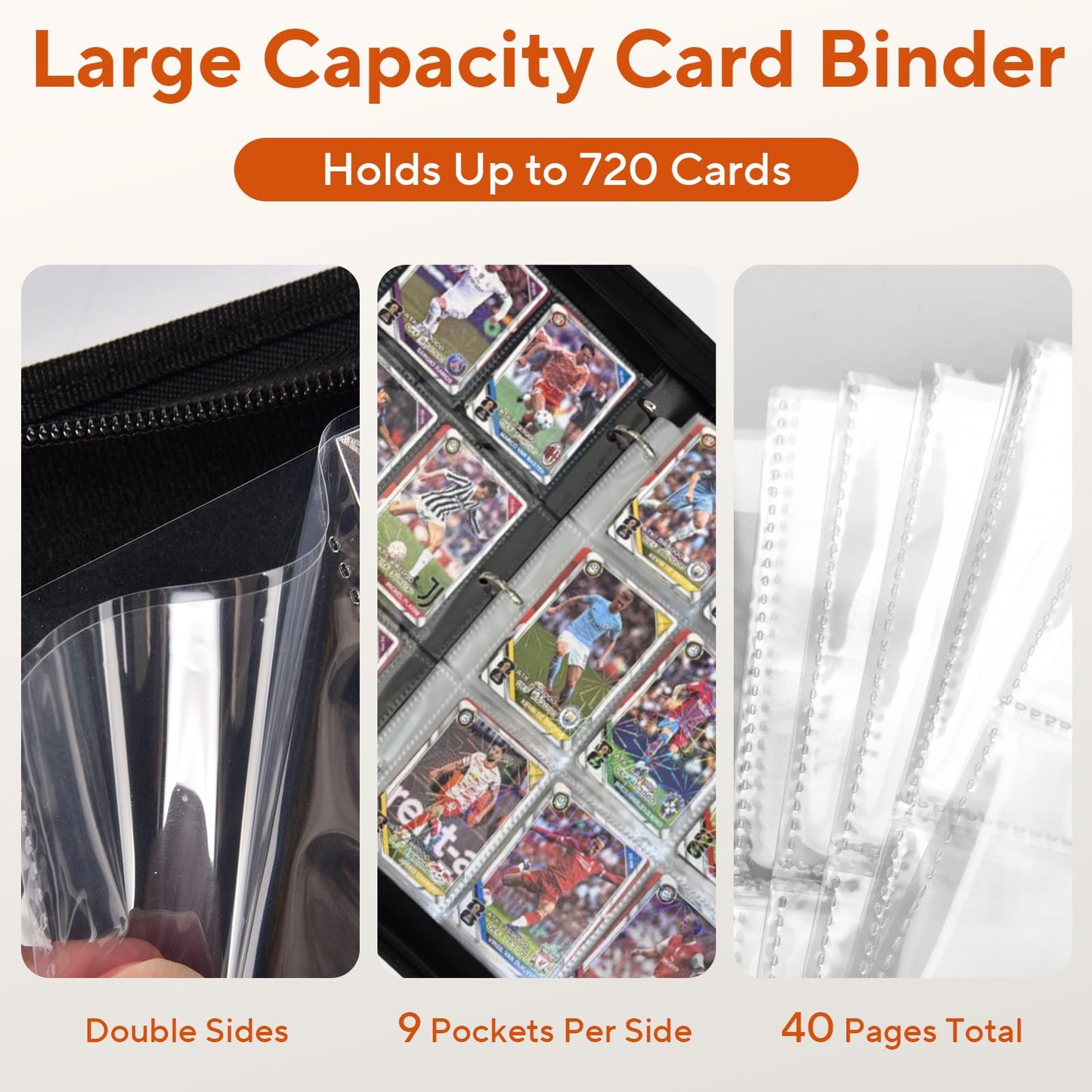ULLTOON Baseball Card Binder – 9-Pocket, 720-Cards, Zippered Portable Storage