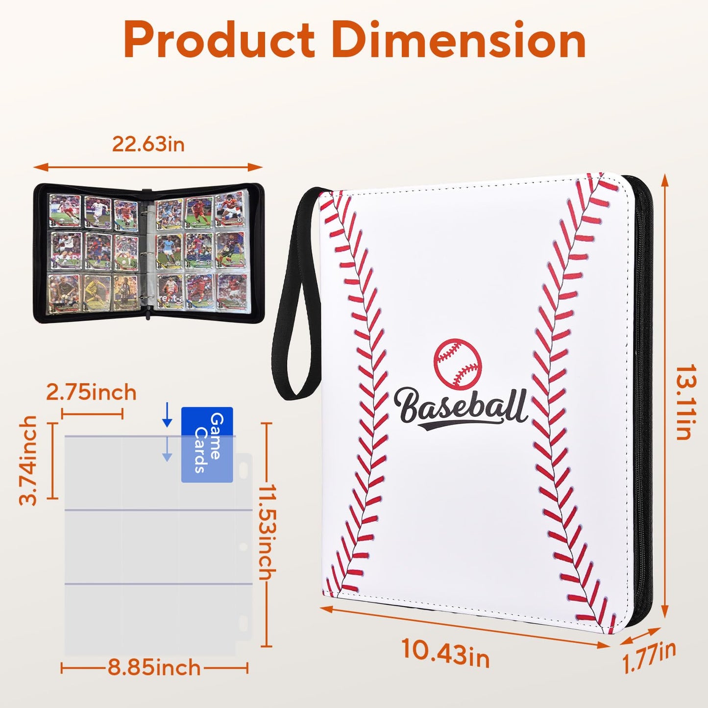 ULLTOON Baseball Card Binder – 9-Pocket, 720-Cards, Zippered Portable Storage