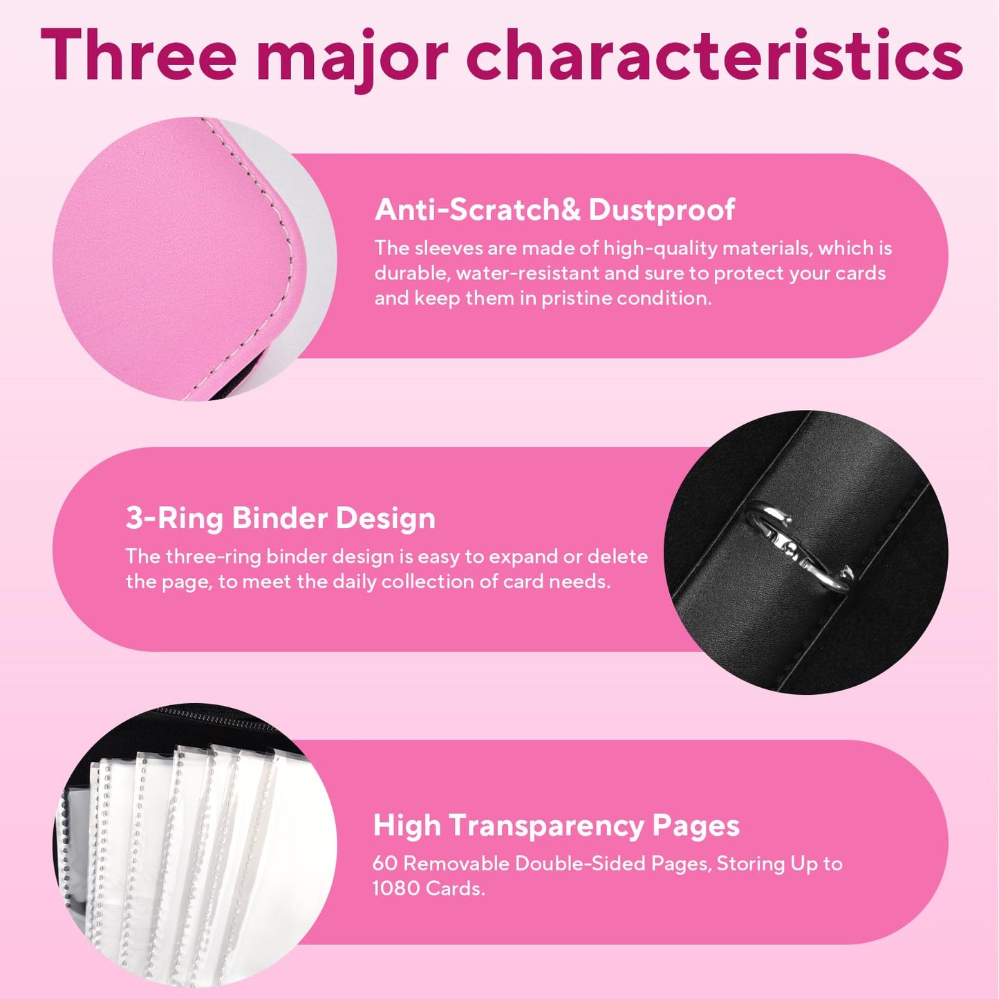 ULLTOON Portable 9-Pocket Card Binder – Holds 1,080 Cards (Pink)