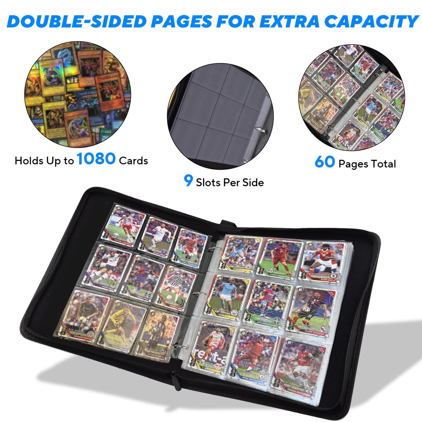 ULLTOON Portable 9-Pocket Card Binder | Holds 1080 Cards with 60 Removable Sleeves
