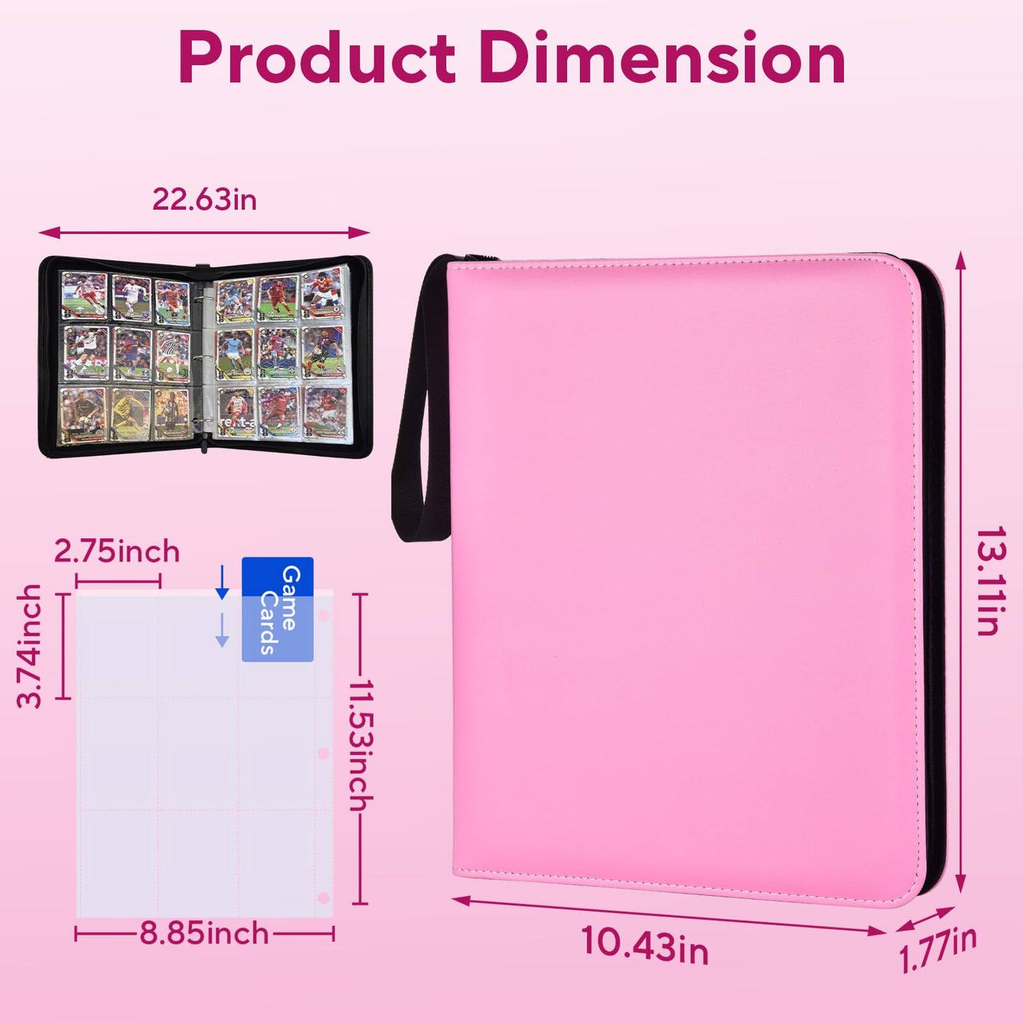 ULLTOON Portable 9-Pocket Card Binder – Holds 1,080 Cards (Pink)