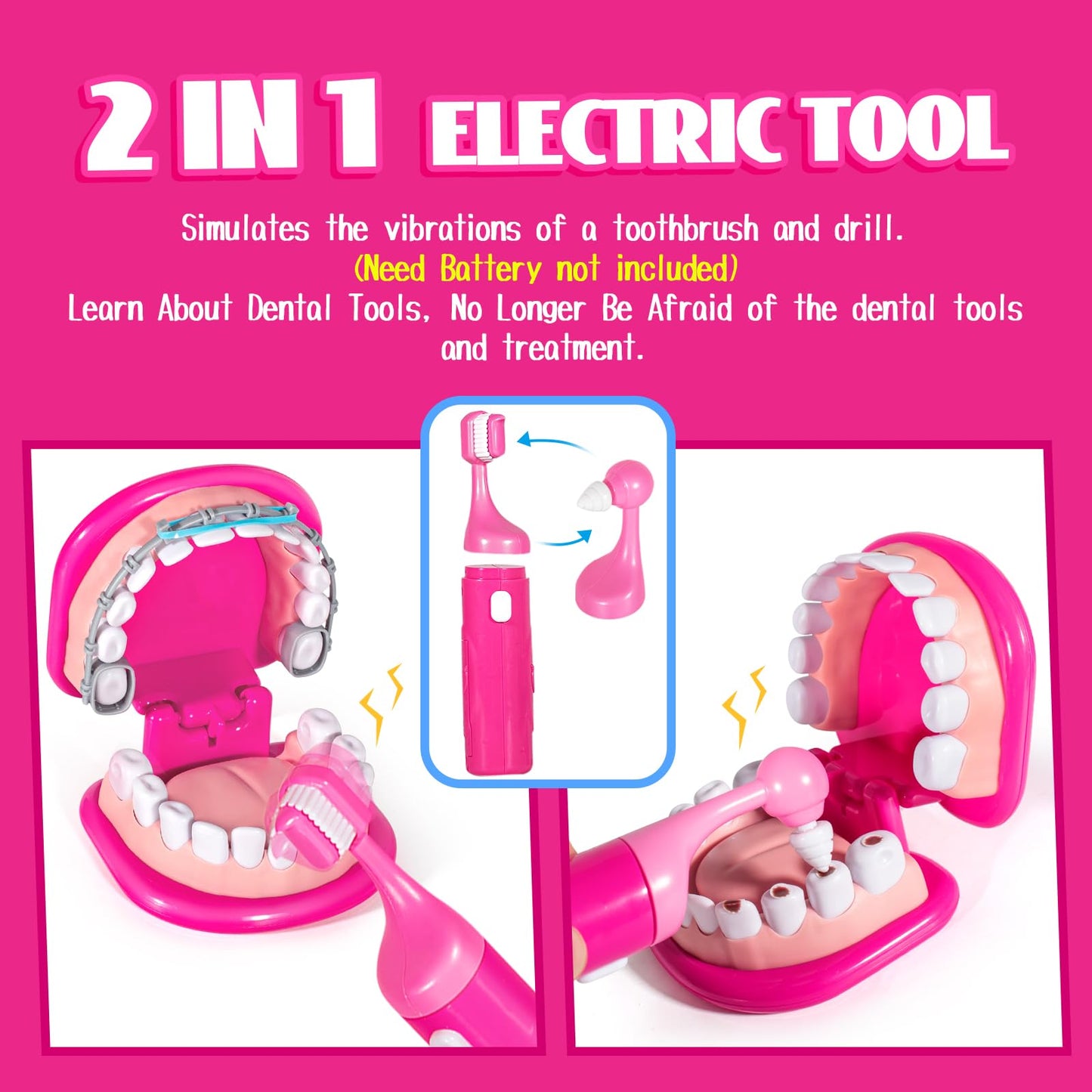 ULOVE ME Kids Dentist Play Set Pink – 22-Piece Dental Kit for Pretend Play