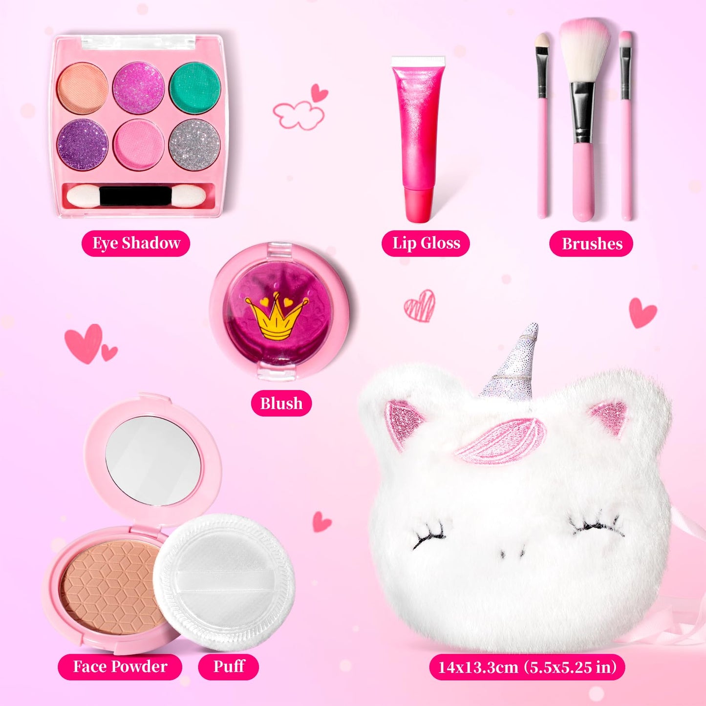 ULOVEME Kids Washable Unicorn Makeup Kit for Girls Aged 4-6 with Small Coin Purse – Real, Non-Toxic Toy Gift Set (Umicorn v2)
