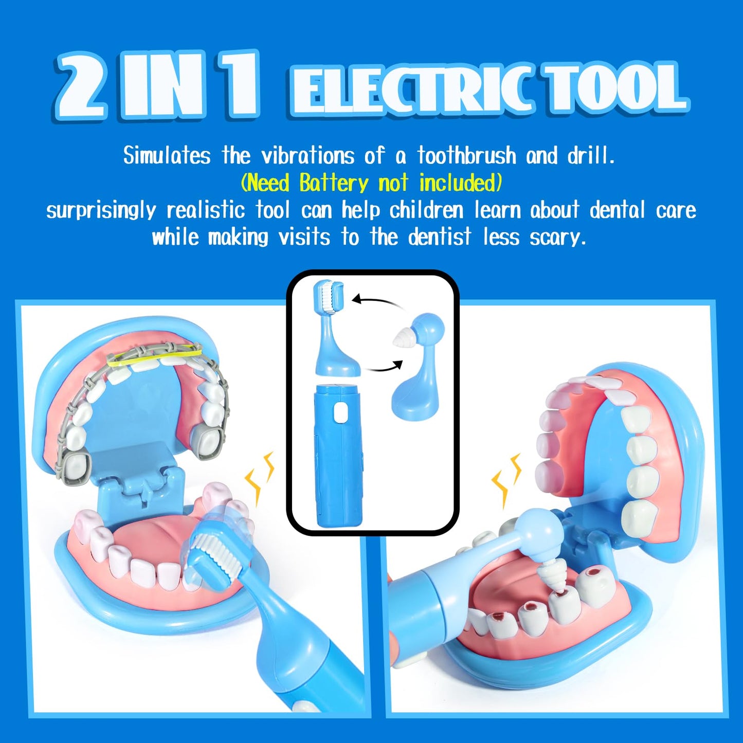 ULOVEME Dentist Playset for Kids 4-6 – Oversized Teeth, Braces & Retainer – Blue