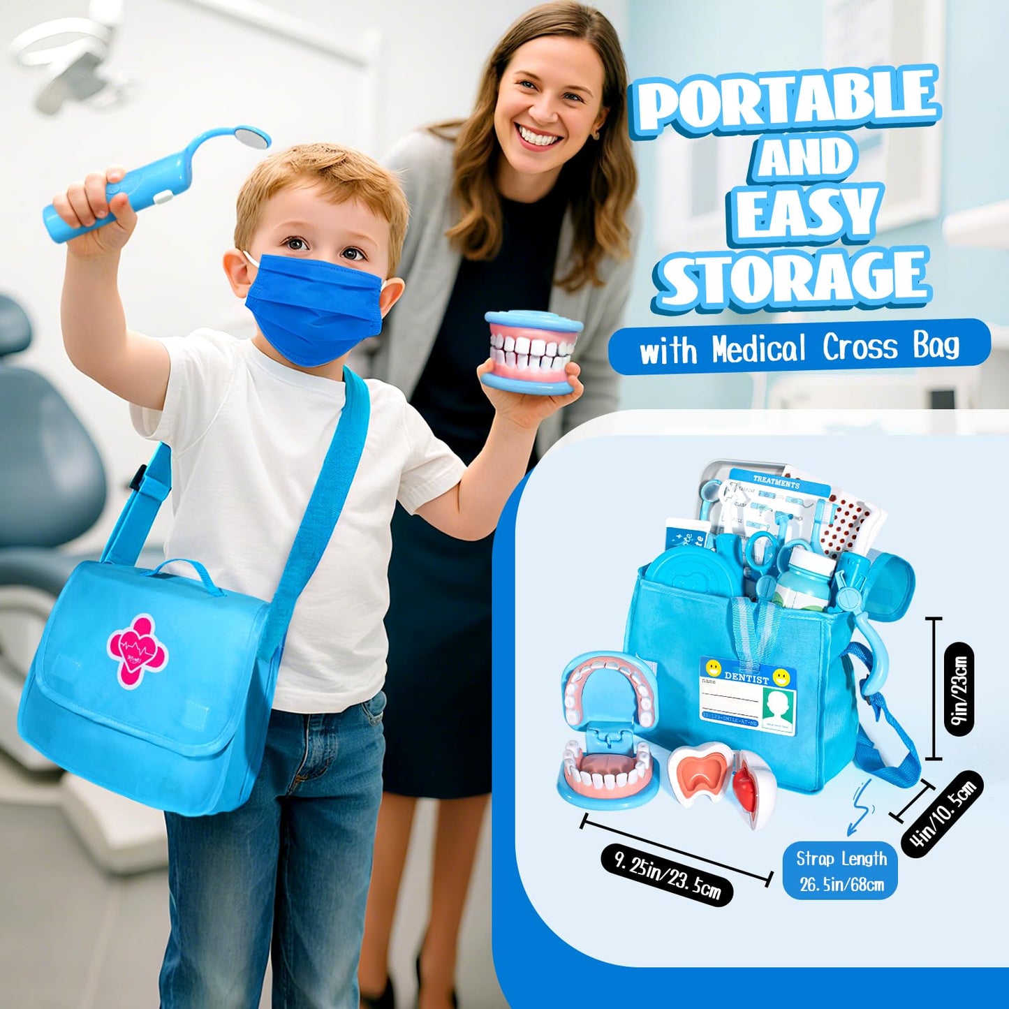 ULOVEME Dentist Playset for Kids 4-6 – Oversized Teeth, Braces & Retainer – Blue