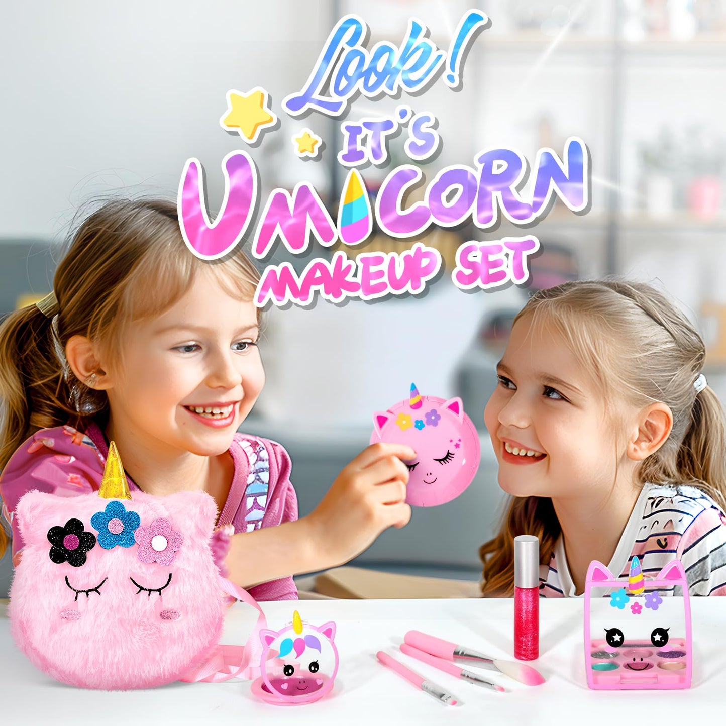 ULOVEME Kids Real Unicorn Makeup Kit - Non-Toxic, Washable Toy Makeup for Girls