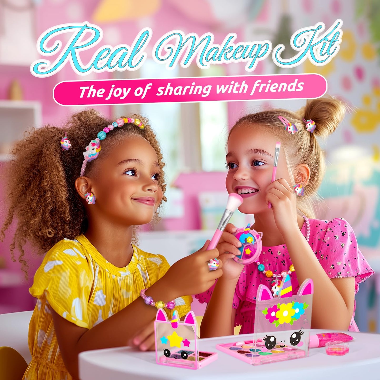 ULOVEME Kids Real Makeup Kit – Non-Toxic, Washable Unicorn Toy Gift (Heart Purse)