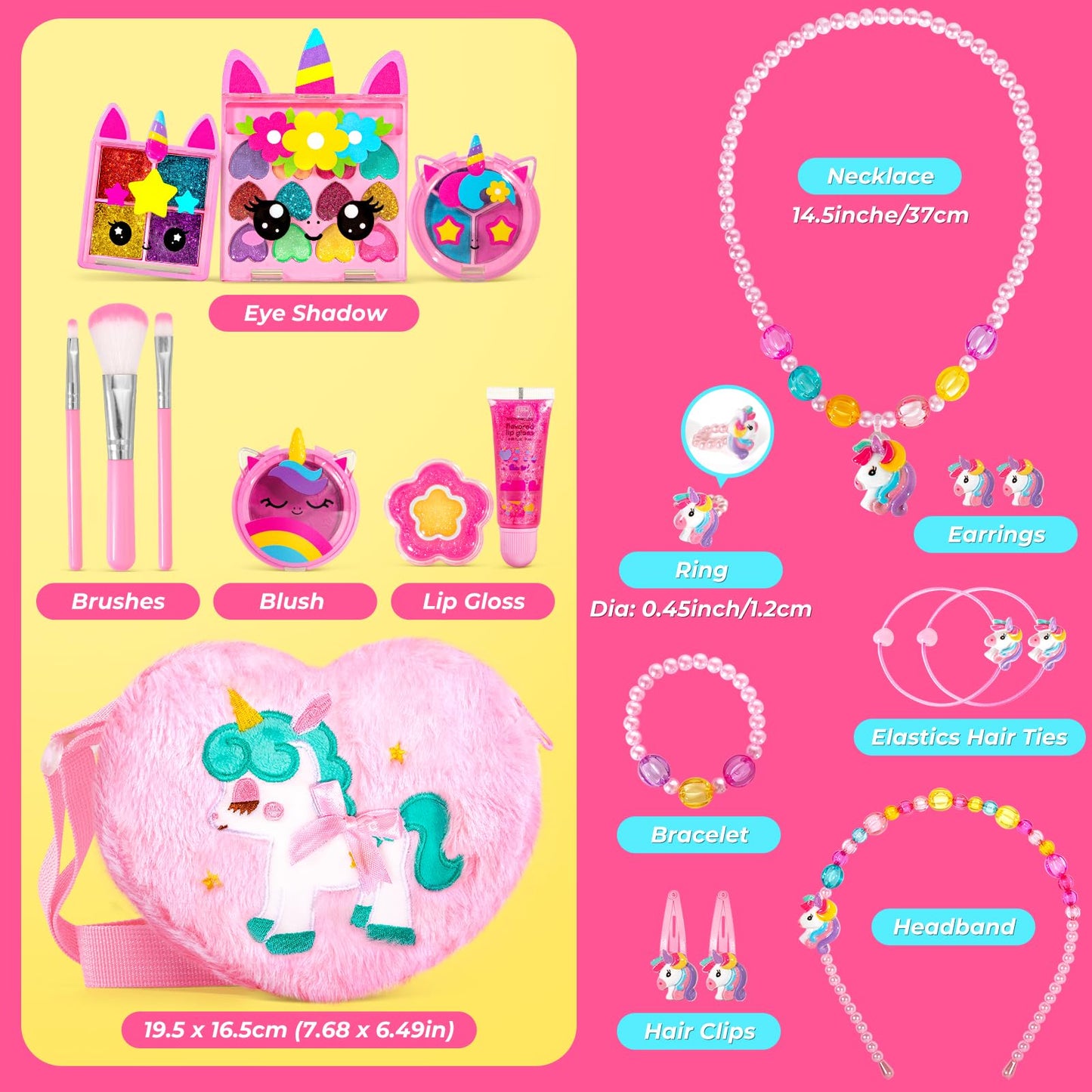 ULOVEME Kids Real Makeup Kit – Non-Toxic, Washable Unicorn Toy Gift (Heart Purse)