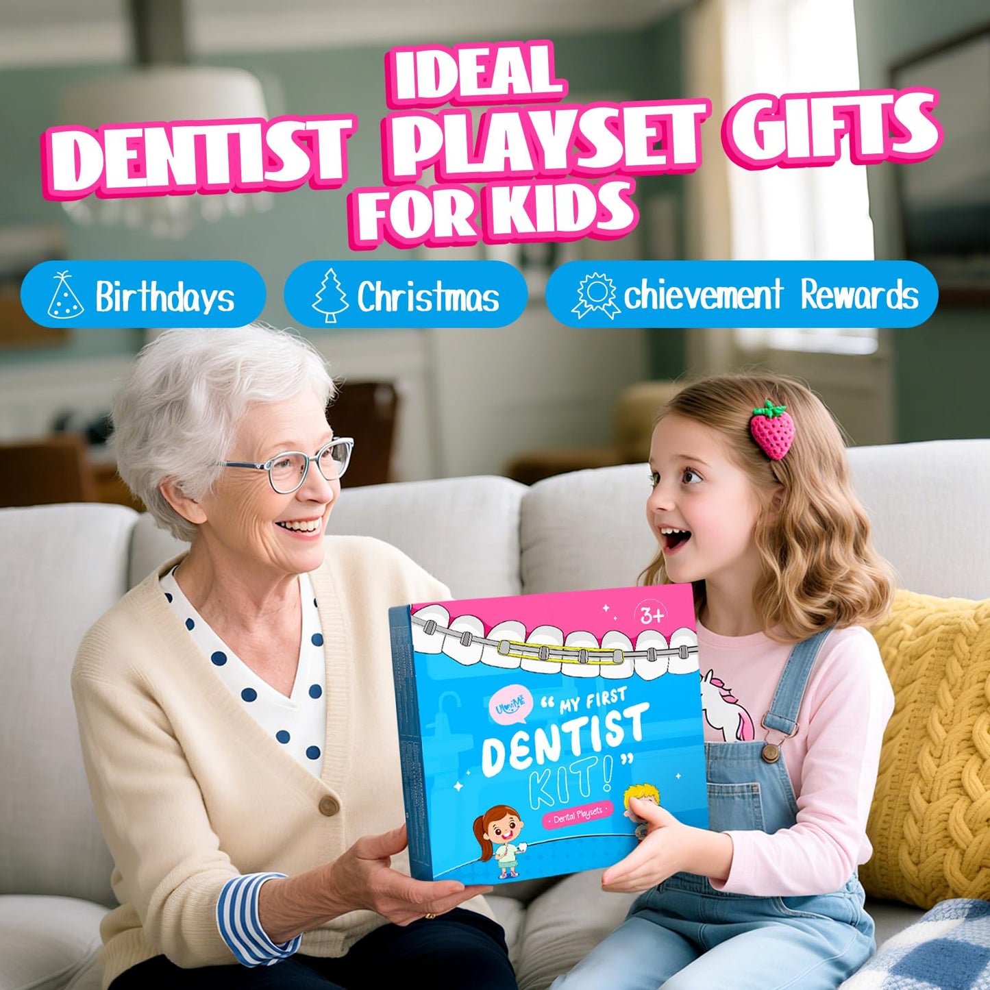 ULOVE ME Kids Dentist Play Set Pink – 22-Piece Dental Kit for Pretend Play