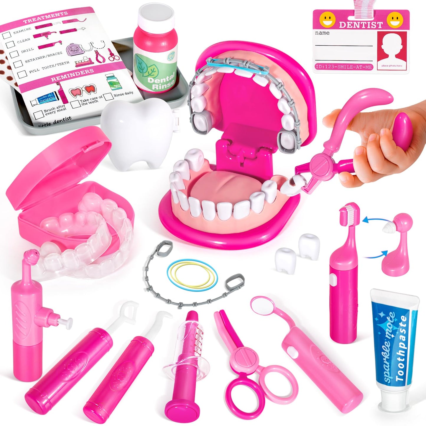 ULOVE ME Kids Dentist Play Set Pink – 22-Piece Dental Kit for Pretend Play