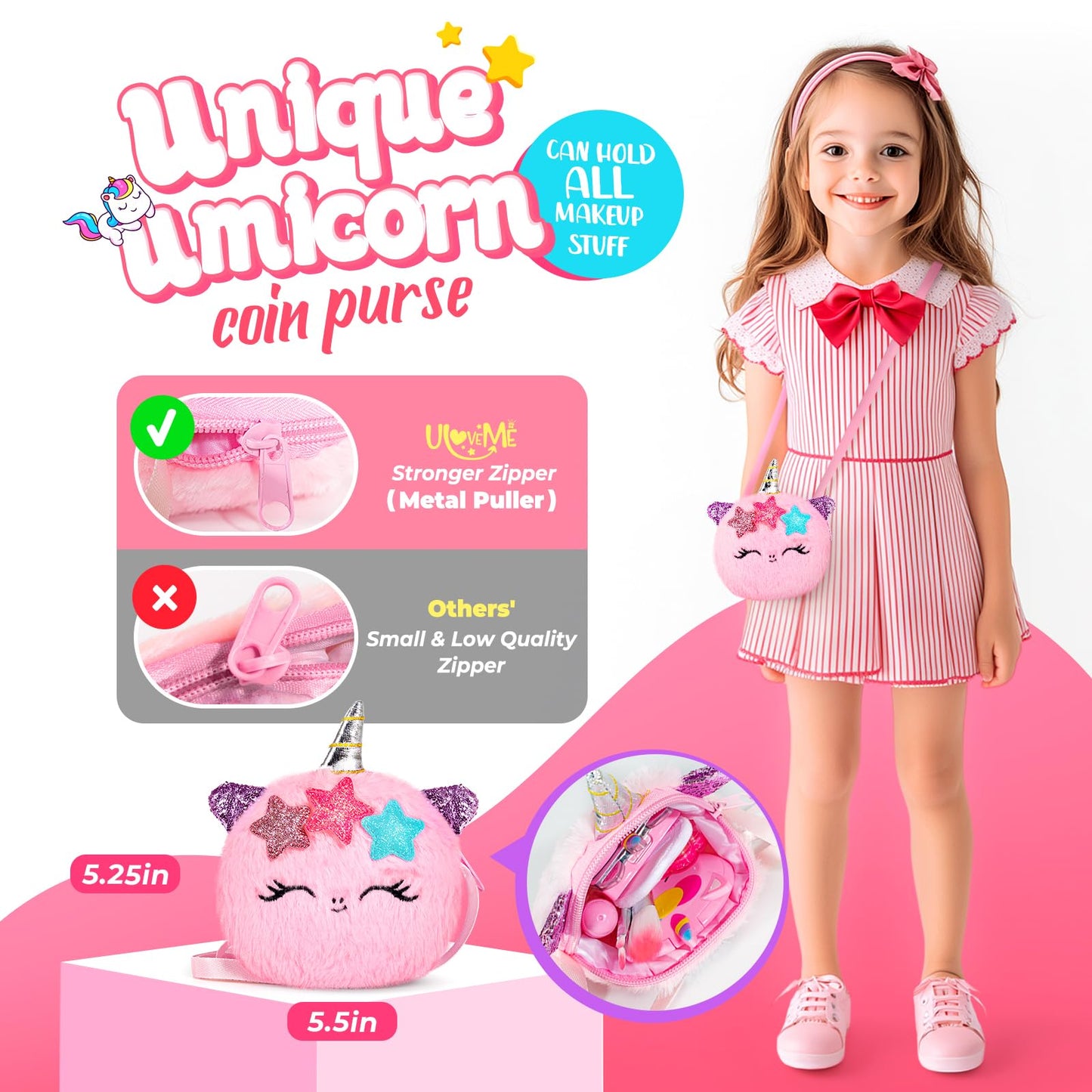 ULOVEME Kids Real Makeup Kit for Girls – Safe, Washable Unicorn Toy Makeup | Gift for Ages 3–12