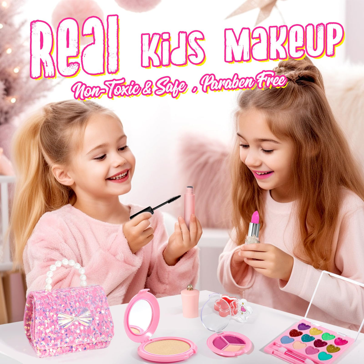 ULOVEME Kids Real Makeup Kit for Girls – Non-Toxic, Washable, Unicorn Theme with Sequin Pouch