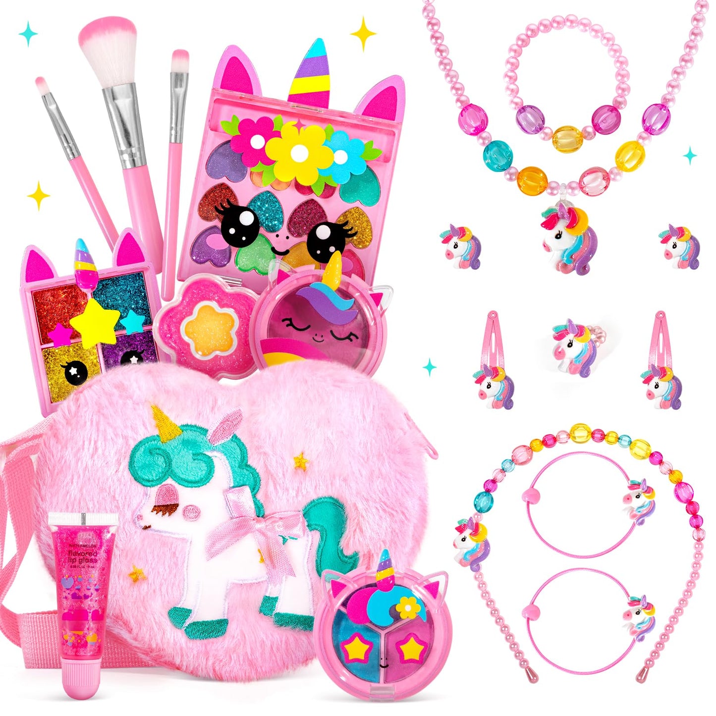 ULOVEME Kids Real Makeup Kit – Non-Toxic, Washable Unicorn Toy Gift (Heart Purse)