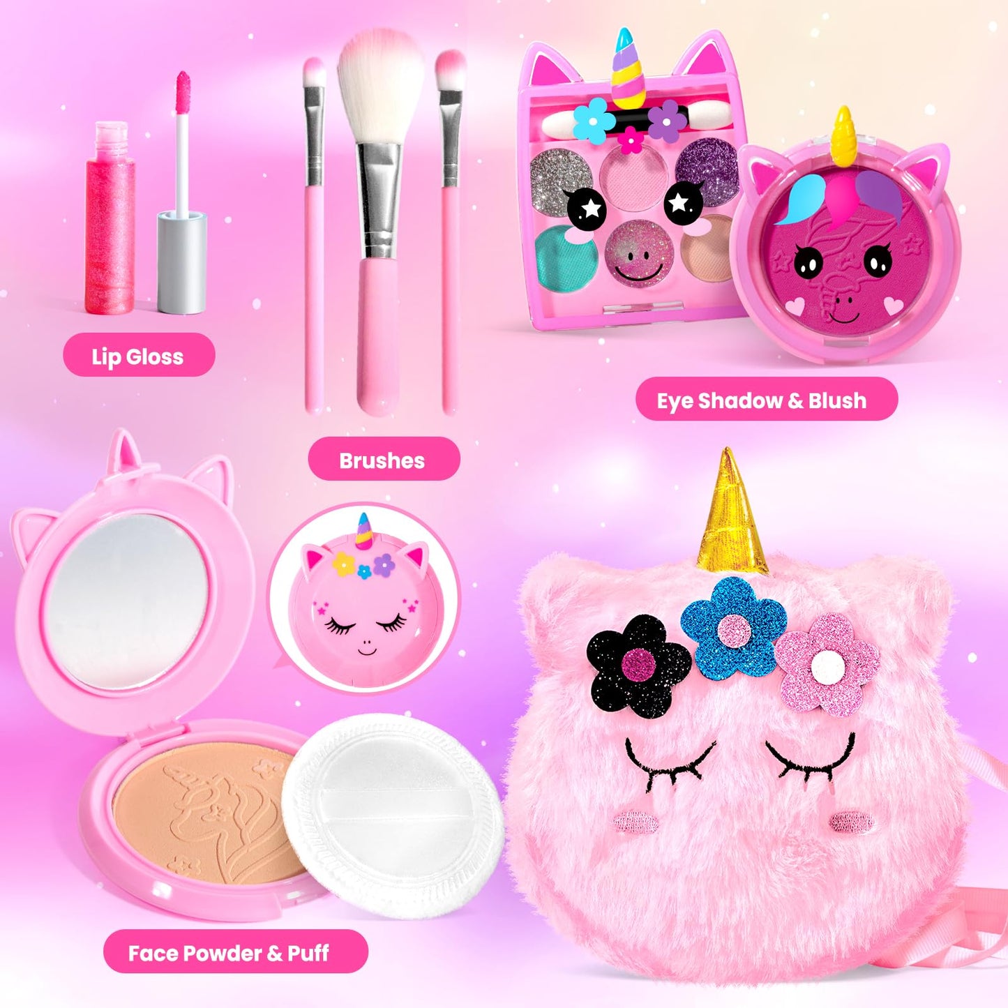 ULOVEME Kids Washable Unicorn Makeup Kit for Girls 4-6 | Safe Non-Toxic Toy Gift with Pink Coin Purse