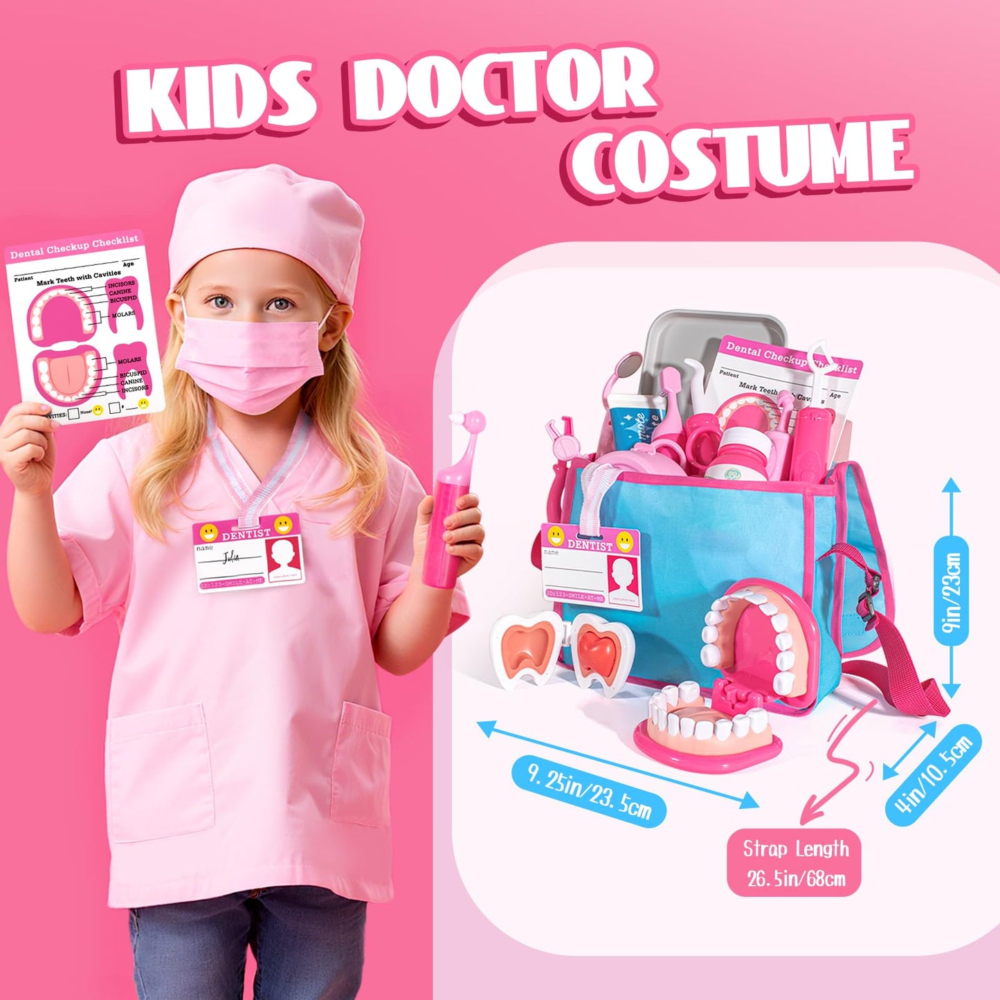 ULOVEME Pink Doctor Kit for Toddlers (3-5) – Dentist Role Play with Teeth Model, Braces & Retainer