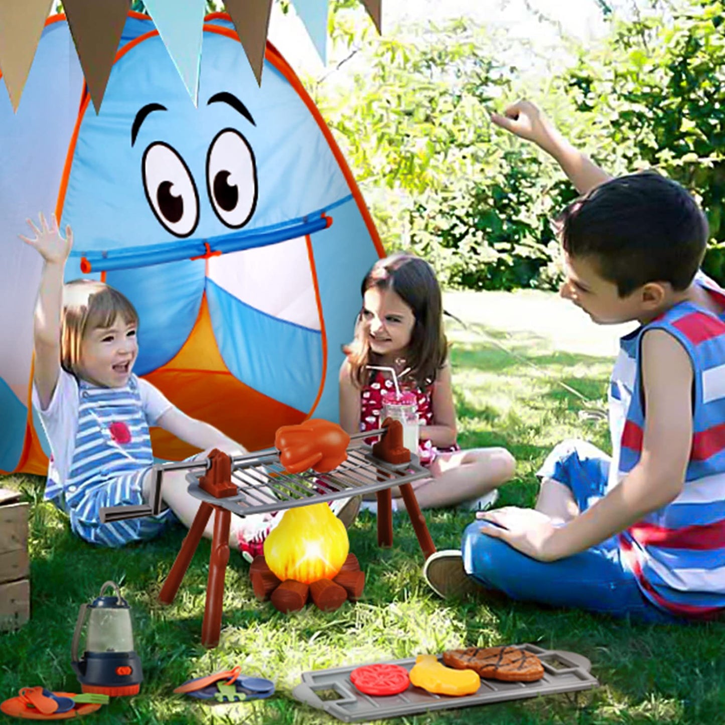 ULOVEME Kids Camping Set for 2 Toddlers — Pop-Up Tent & 34-Piece Playset