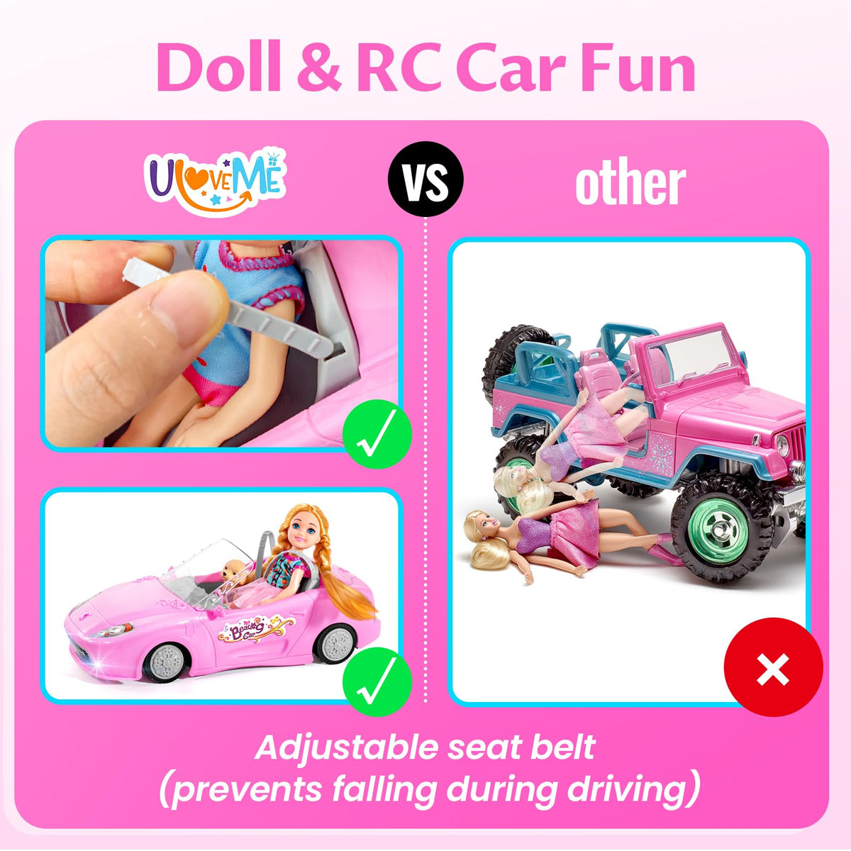 ULOVEME 2.4GHz RC Car for Girls – 1:18 Pink Doll Seat & Easy Control