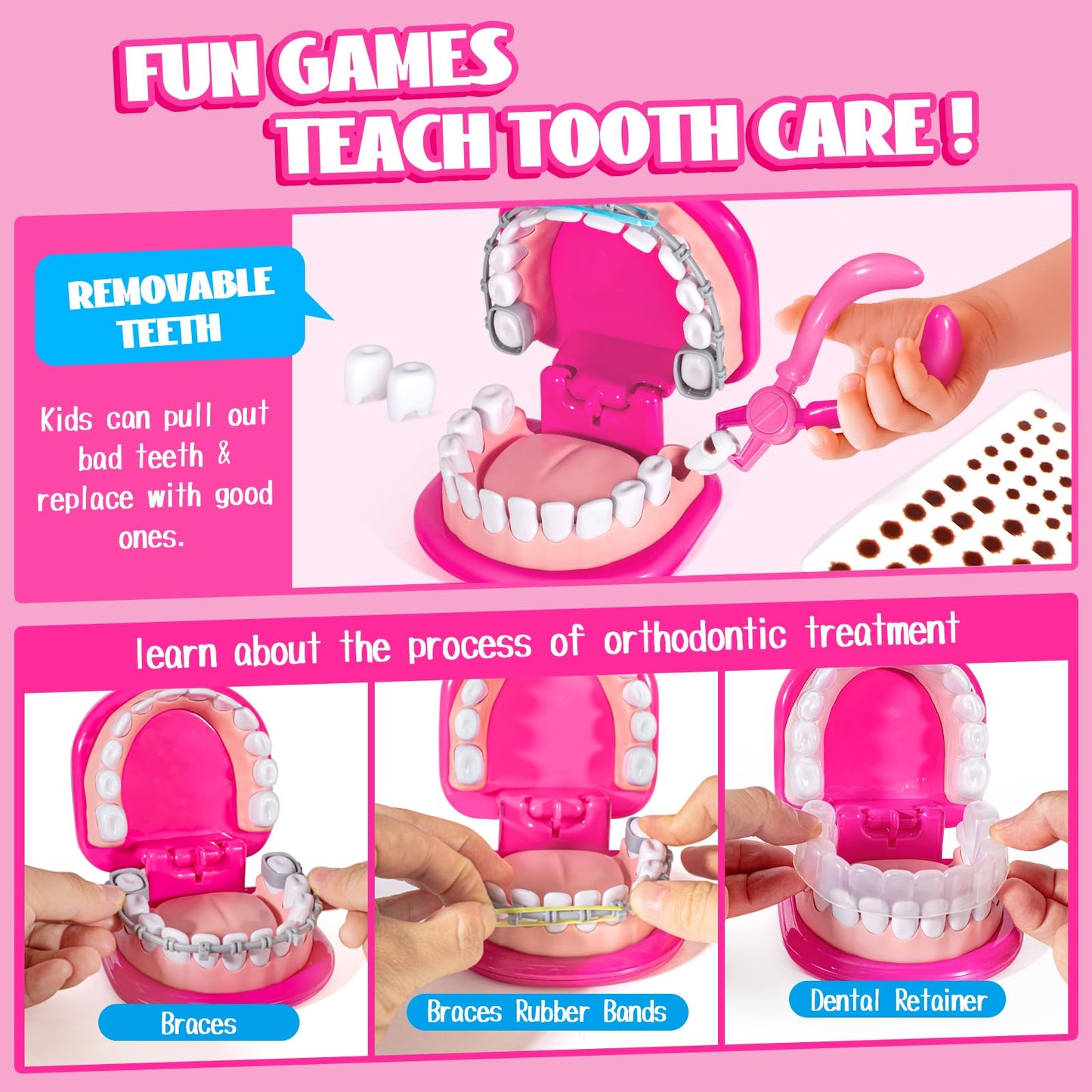 ULOVE ME Kids Dentist Play Set Pink – 22-Piece Dental Kit for Pretend Play