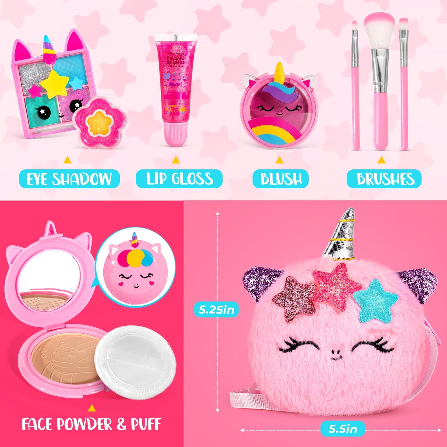 ULOVEME Kids Real Makeup Kit for Girls – Safe, Washable Unicorn Toy Makeup | Gift for Ages 3–12