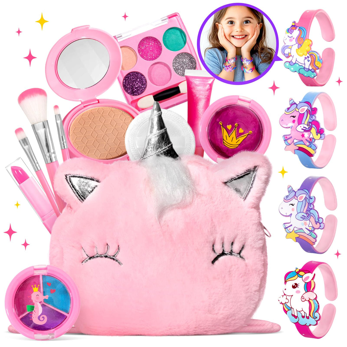 ULOVEME Kids Real Makeup Kit – Safe, Washable Unicorn-Themed Toy Makeup for Girls