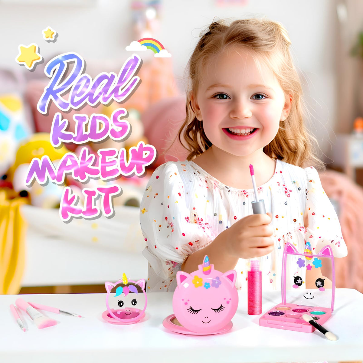 ULOVEME Kids Real Unicorn Makeup Kit - Non-Toxic, Washable Toy Makeup for Girls