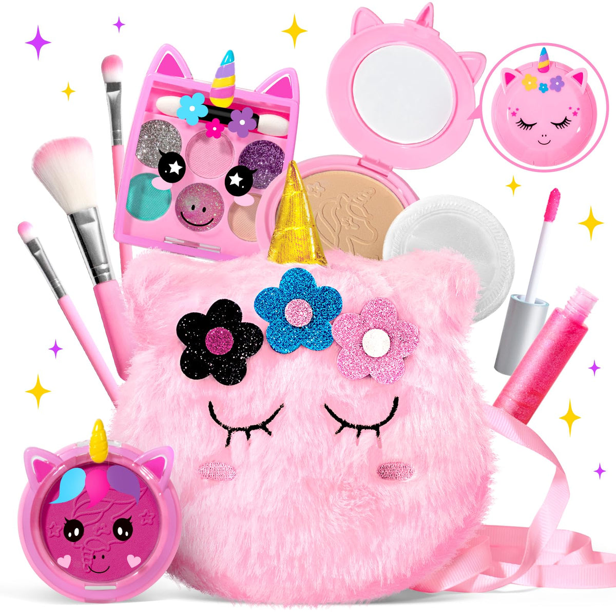 ULOVEME Kids Washable Unicorn Makeup Kit for Girls 4-6 | Safe Non-Toxic Toy Gift with Pink Coin Purse