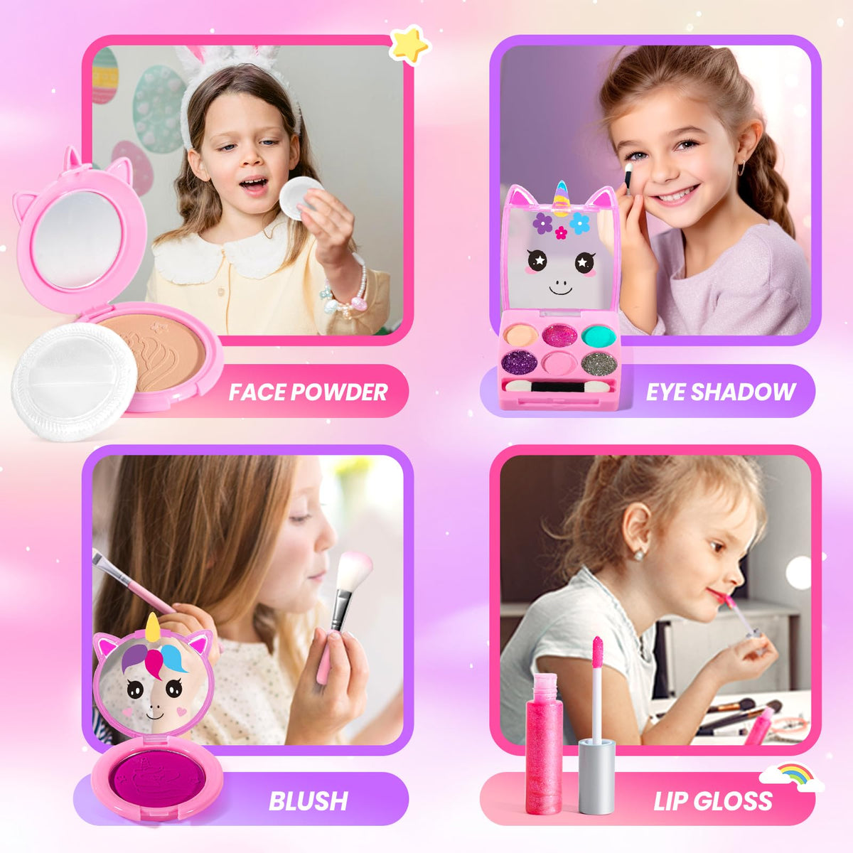 ULOVEME Kids Real Unicorn Makeup Kit - Non-Toxic, Washable Toy Makeup for Girls