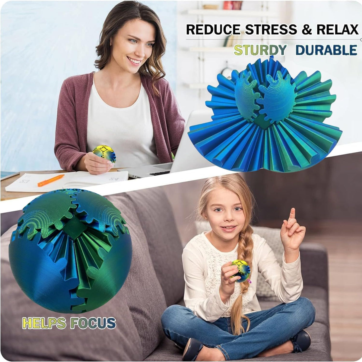 ULTHOOL Gear Ball 3D Printed Spin Toy — Fidget Gear Sphere for Focus & Stress Relief