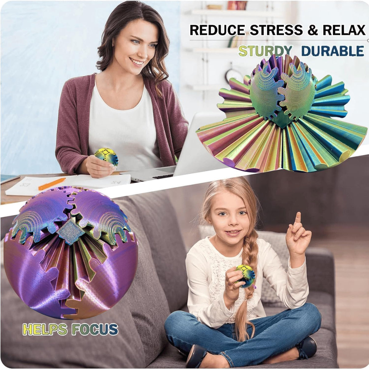 ULTHOOL Gear Ball – 3D Printed Gear Sphere Fidget Toy for Focus, Stress Relief & Portable Fun