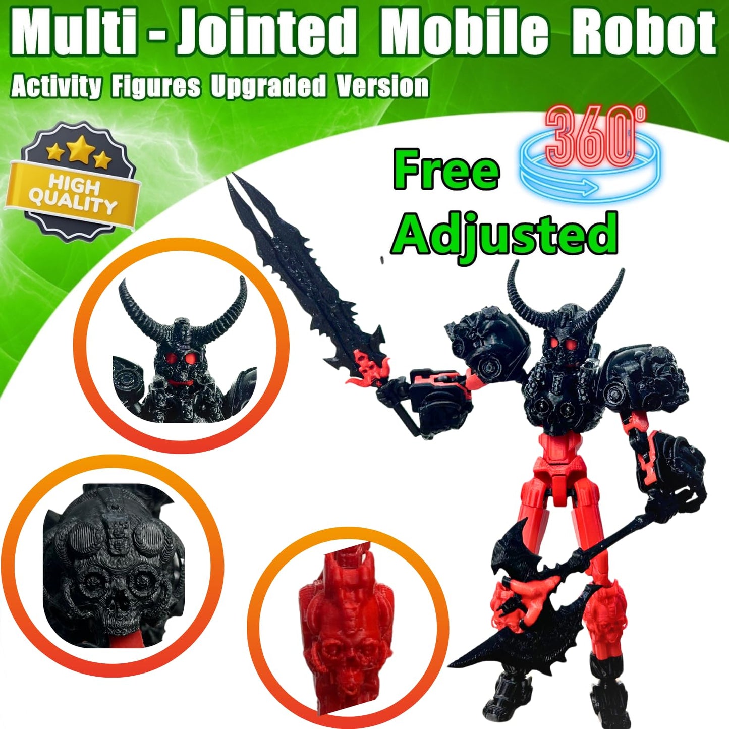 ULTHOOL Titan 13 Action Figure – Fully Articulated 3D-Printed Robot (Red & Black)