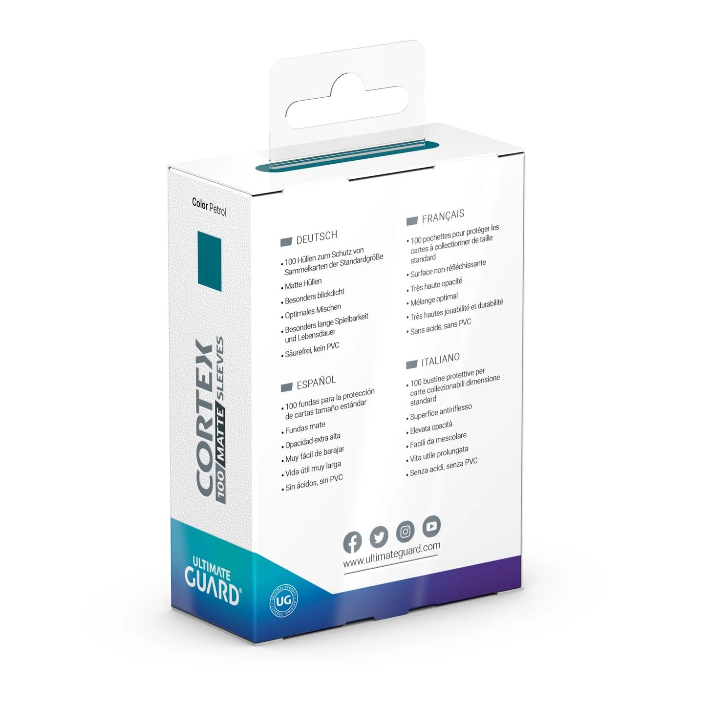 Ultimate Guard Cortex Outer Card Sleeves – 100 Standard 66 x 91mm, Petrol Back, Matte Finish, No PVC & Acid-Free