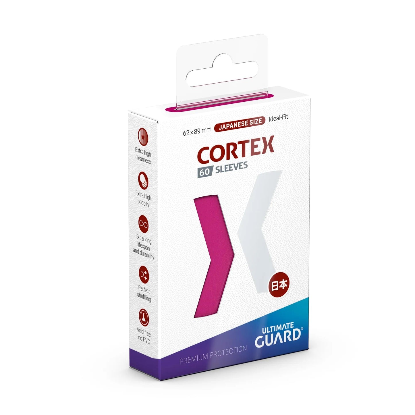 Ultimate Guard Cortex Outer Card Sleeves – 60 Japanese Size, Pink Back, Glossy Finish (62 x 89mm), No PVC
