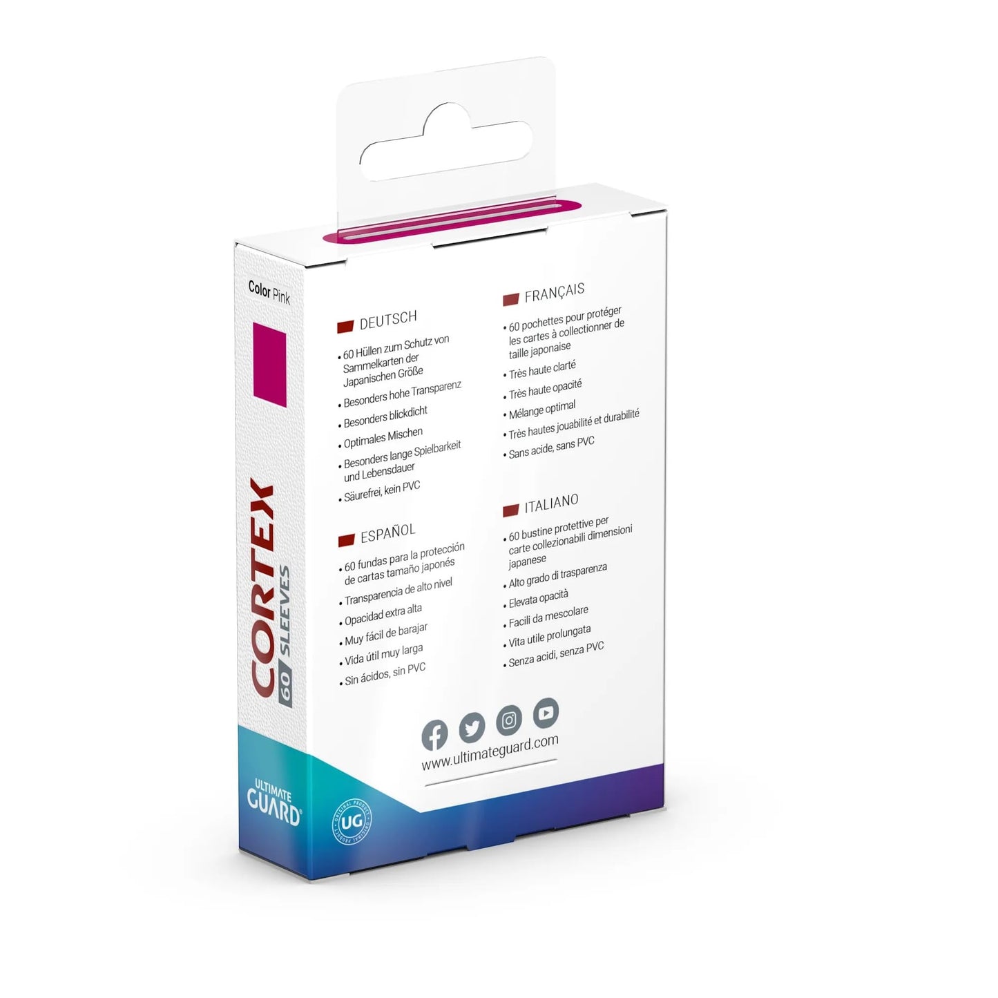 Ultimate Guard Cortex Outer Card Sleeves – 60 Japanese Size, Pink Back, Glossy Finish (62 x 89mm), No PVC
